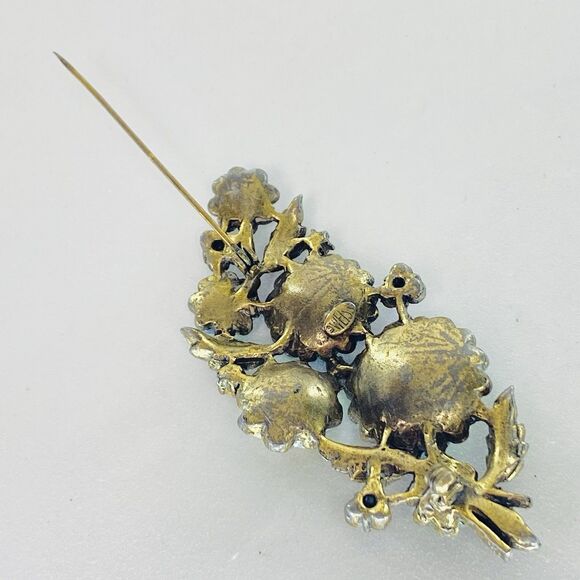 Vintage MCM Weiss Watermelon Rivoli Aurora Borealis Crystal Floral Brooch Pin - Picture 12 of 16